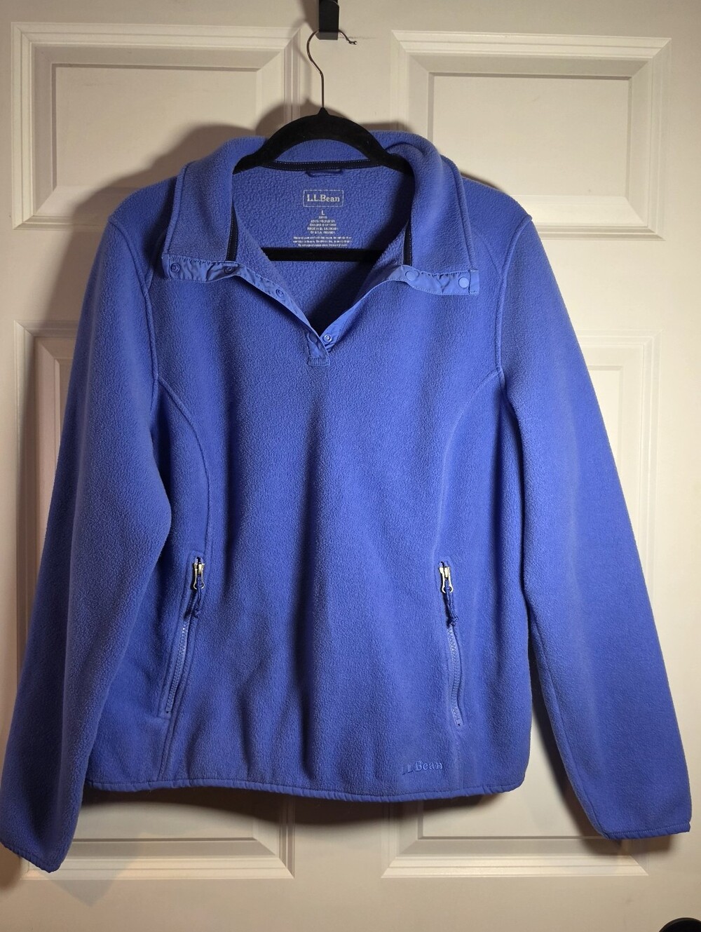 L.L. Bean Purple Blue Fleece Pullover Sweater Snap Collar L